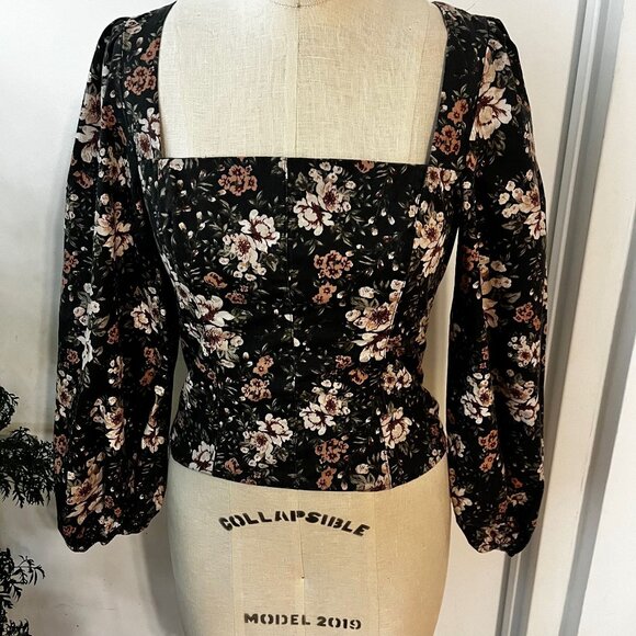 ABERCROMBIE & FITCH Square Neck Floral Blouse Balloon Sleeve Size XS - Picture 3 of 10